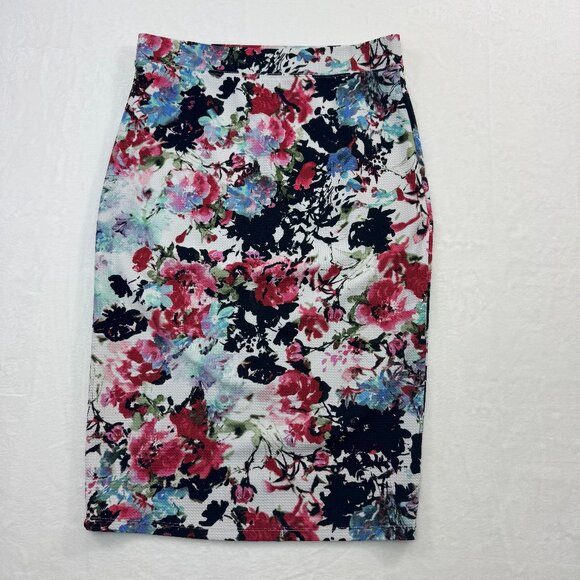 Iris XL Colorful Floral Pencil Skirt Stretchy Pull-On Comfy Bodycon Work Office - Picture 2 of 10